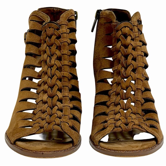 VINCE CAMUTO TORINDI SUEDE & LEATHER LACE UP PEEP TOE BOHEMIAN BOOTIES SZ 7 M - Picture 12 of 16